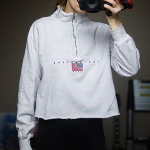 White Brandy Melville cropped half-zip, embroidered Los Angeles 1984, S/M